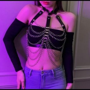 Leather Chest Harness w/ metal chain